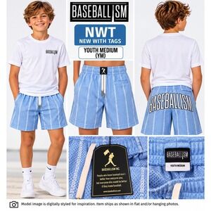 Baseballism Youth Medium Mesh Shorts Light Blue NWT Boys Athletic